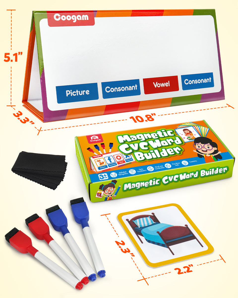 Coogam CVC Word Builder, Magnetic Desktop Pocket Chart CVC Word Reading and Spelling Toy