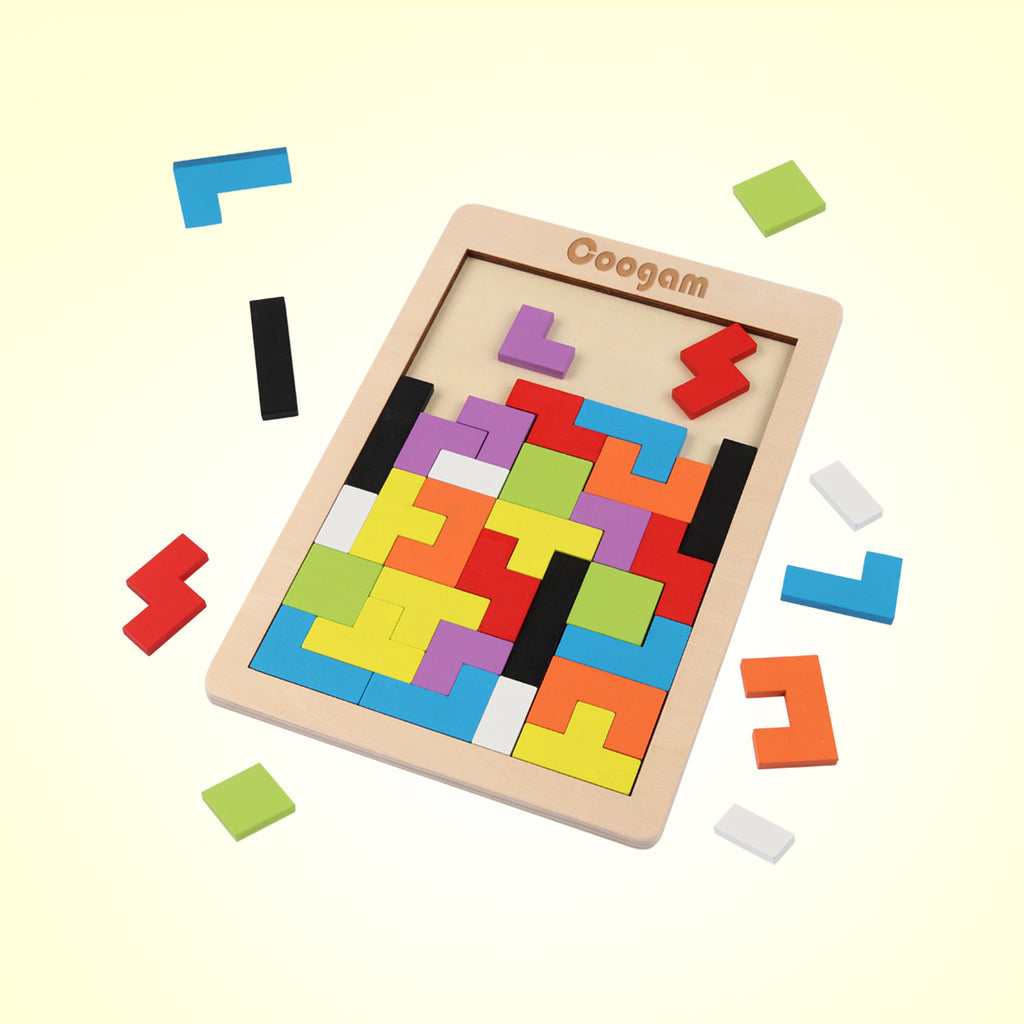 Wooden Puzzle Pattern Blocks Brain Teasers – Coogam