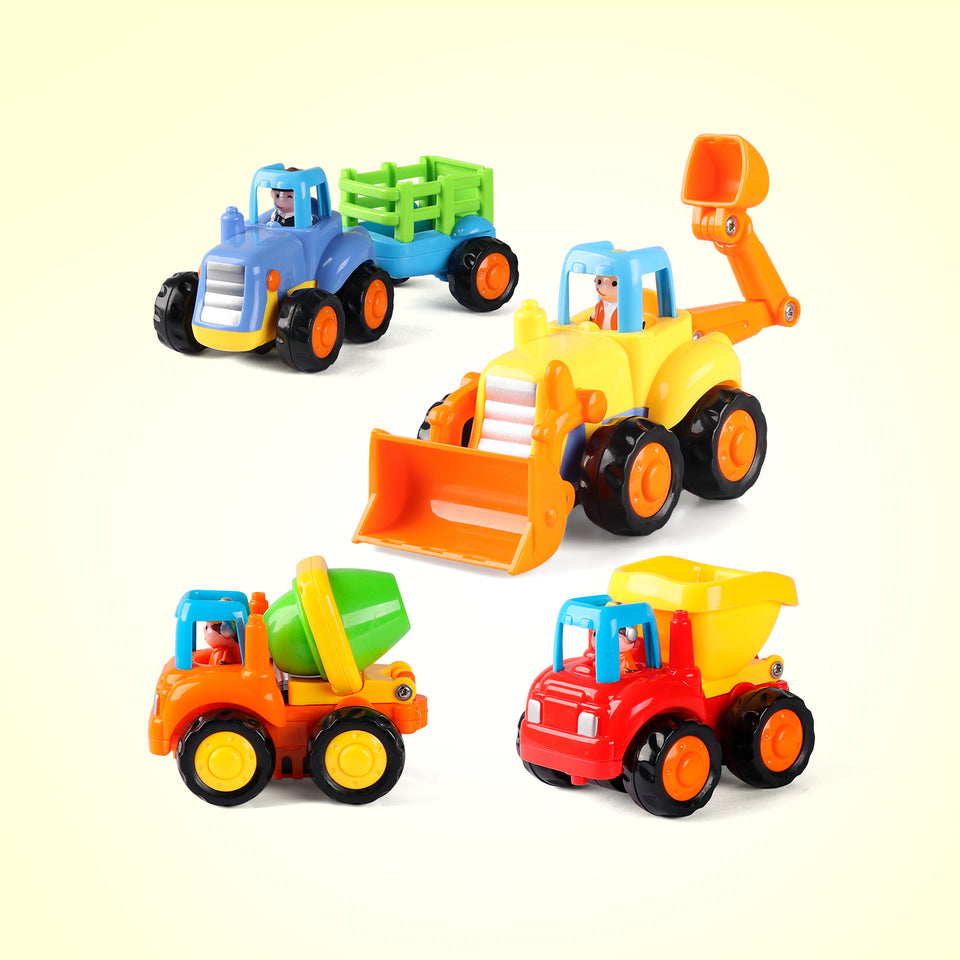 4 Pack Friction Powered Cars Construction Vehicles Toy Set