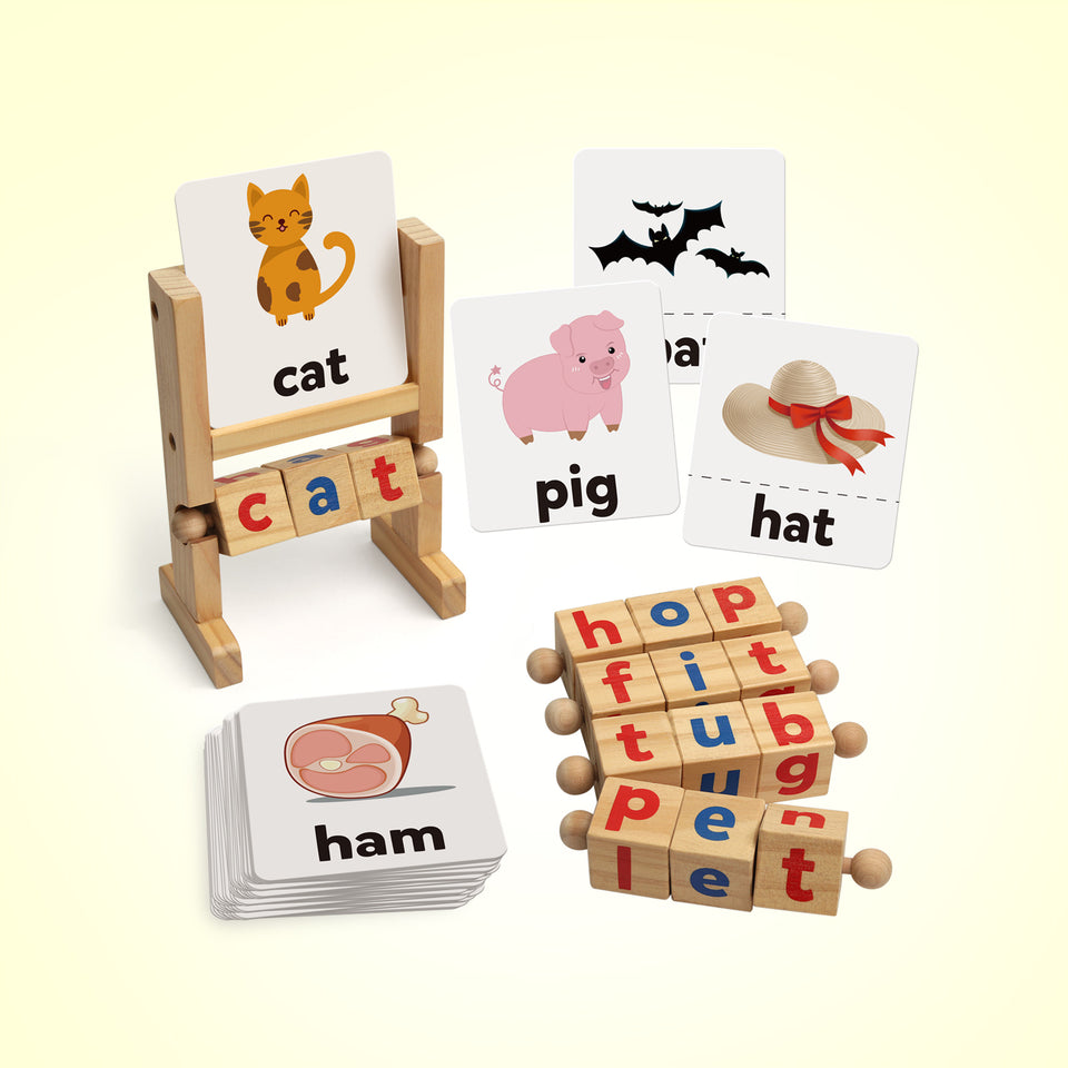 Coogam Wooden Reading Blocks Short Vowel Rods Spelling Games
