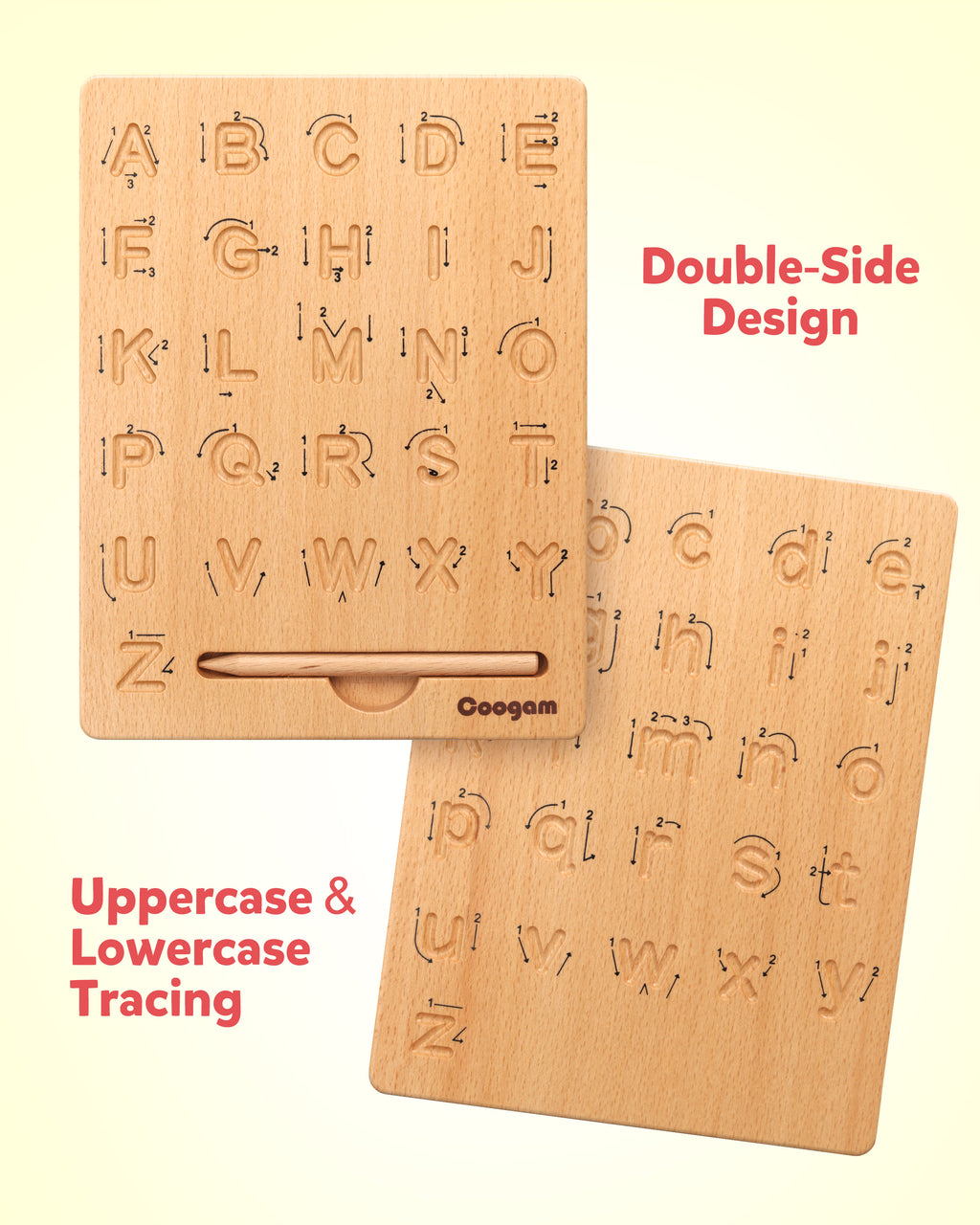 Coogam Wooden Letters Practicing Board, Double-Sided Alphabet Tracing