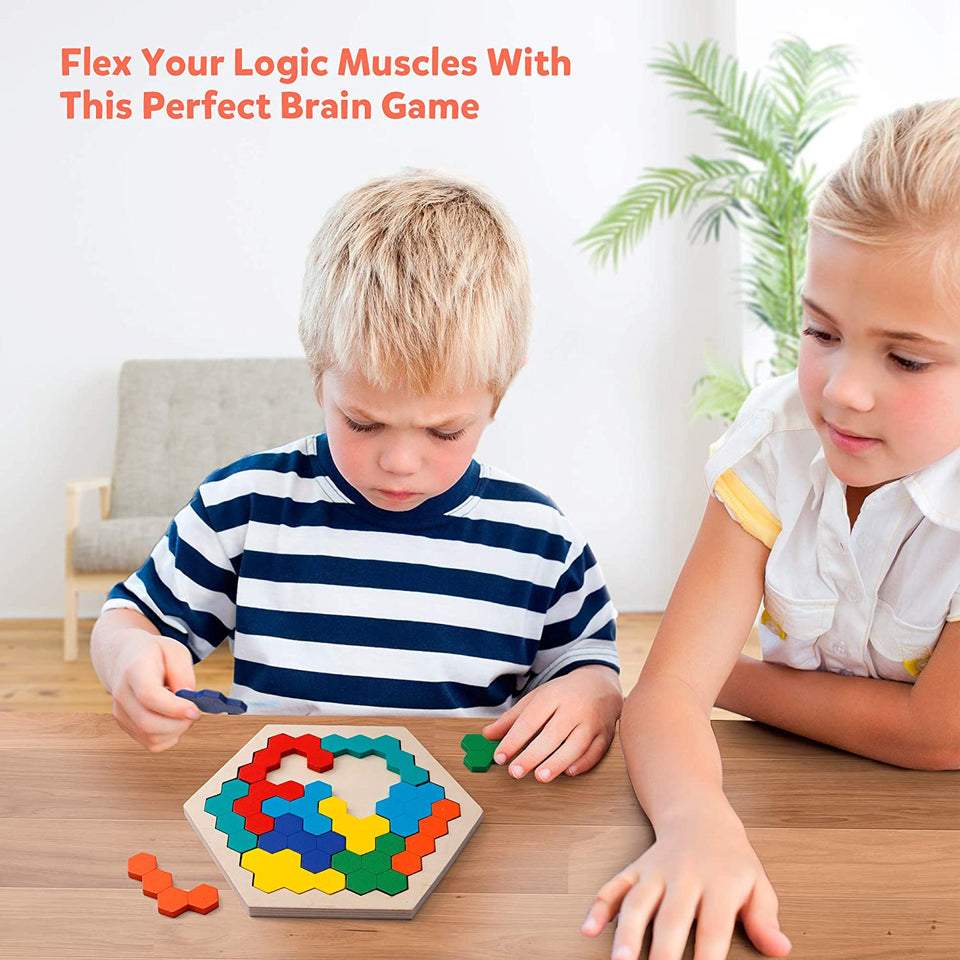 Wooden Hexagon Puzzle for Kid Adults