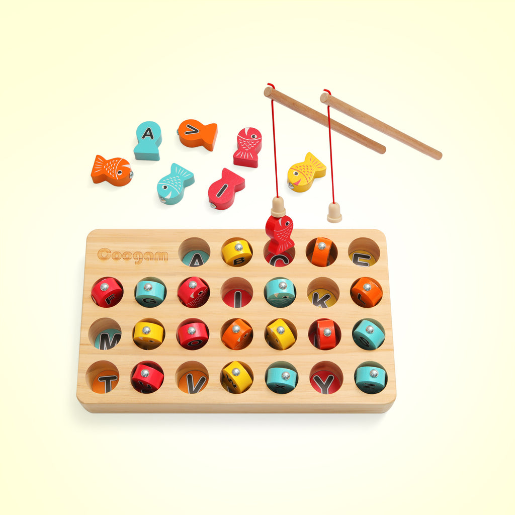 Powiller 18 PCS Wooden Fishing Game, Magnetic Letter Fishing Toys Learning  Educational Toys with Fishing Pole Game Play Set For 3 4 5 Years Old Girl  Boy Kids 