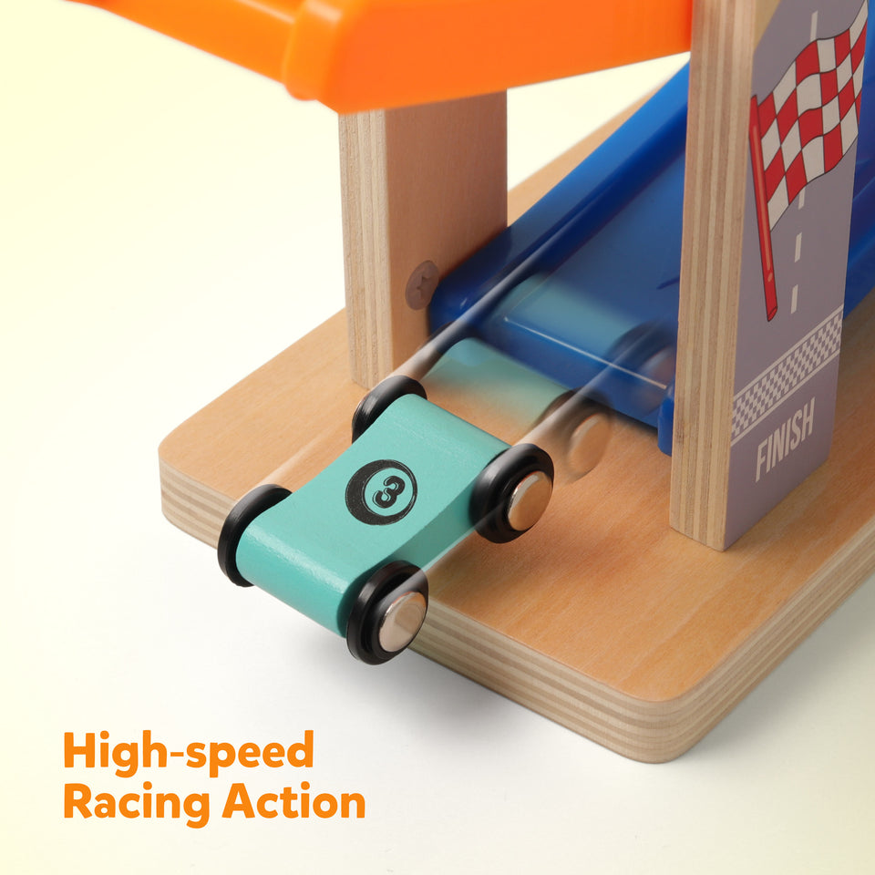 Coogam Wooden Race Track Car Ramp Toy for Toddler