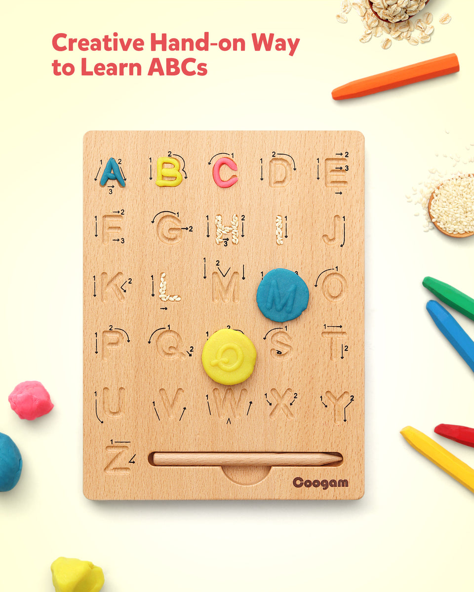 Coogam Wooden Letters Practicing Board, Double-Sided Alphabet Tracing Tool