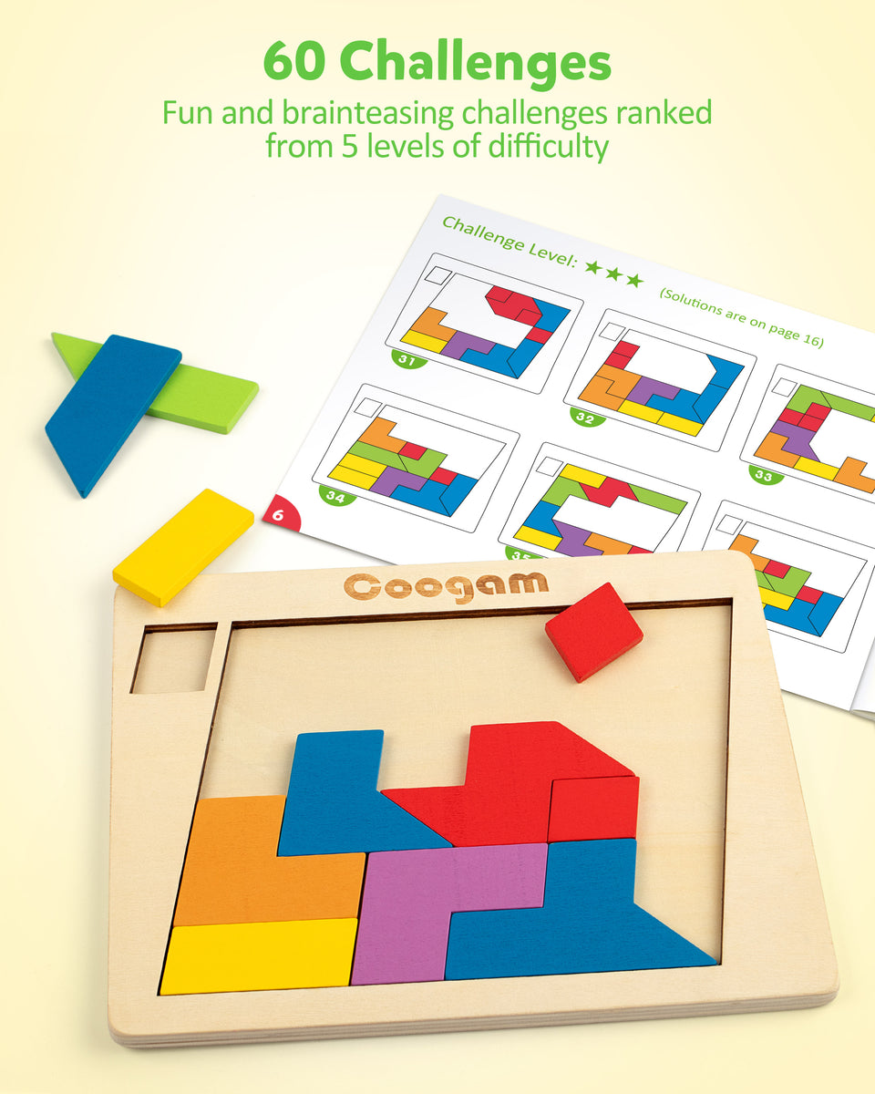 Coogam Wooden Puzzle Blocks Geometric Tangram Brain Teasers Jigsaw