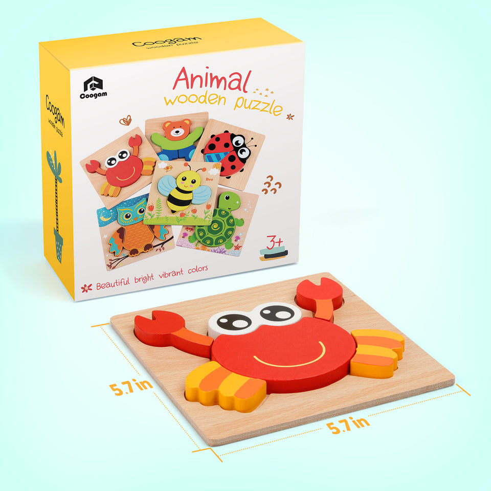 Wooden Jigsaw Puzzle Set, 6 Pack Animal