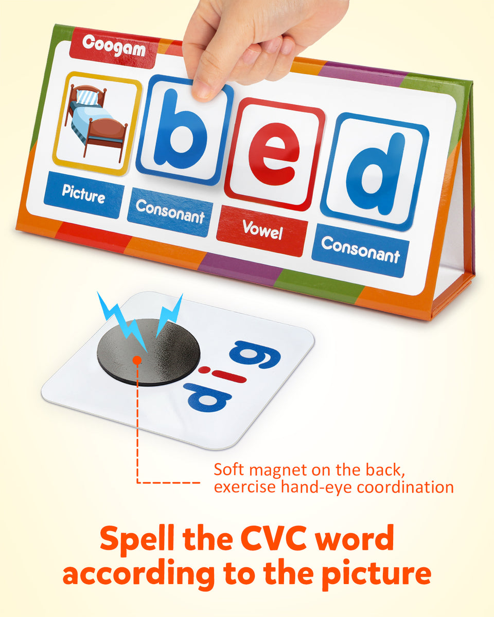 Coogam CVC Word Builder, Magnetic Desktop Pocket Chart CVC Word Reading and Spelling Toy
