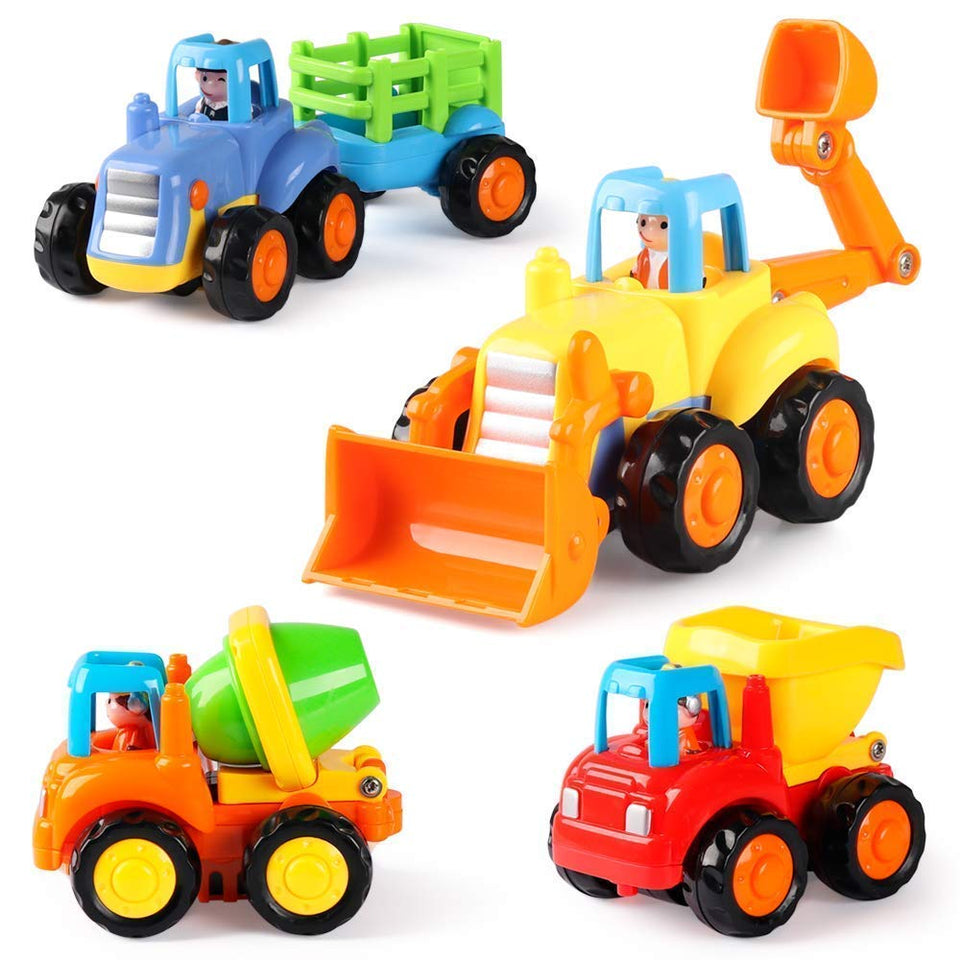 4 Pack Friction Powered Cars Construction Vehicles Toy Set