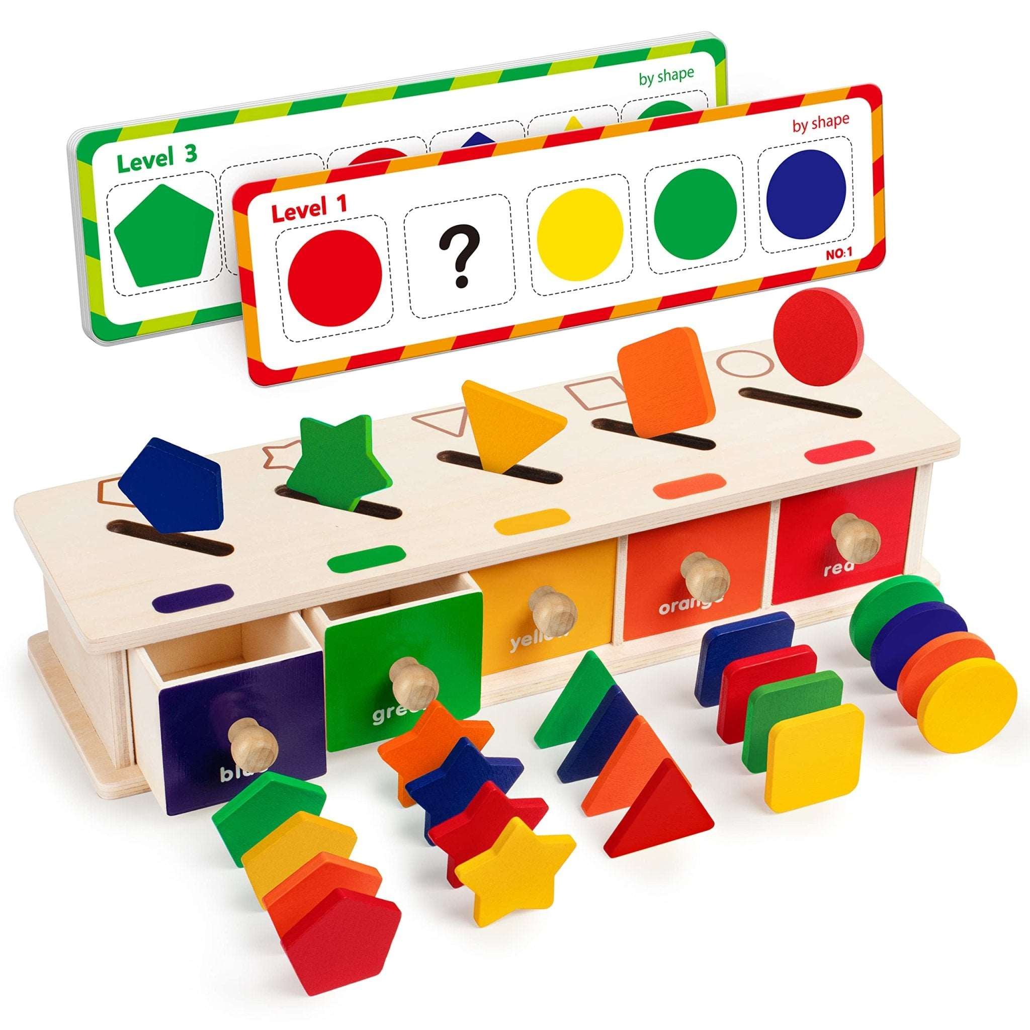 2. Sorting Box Wooden Color Shape Sorting Box Game – Coogam