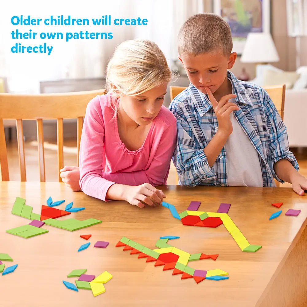 Pattern Block Building Sets Wooden Pattern Blocks Set 130PCS – Coogam