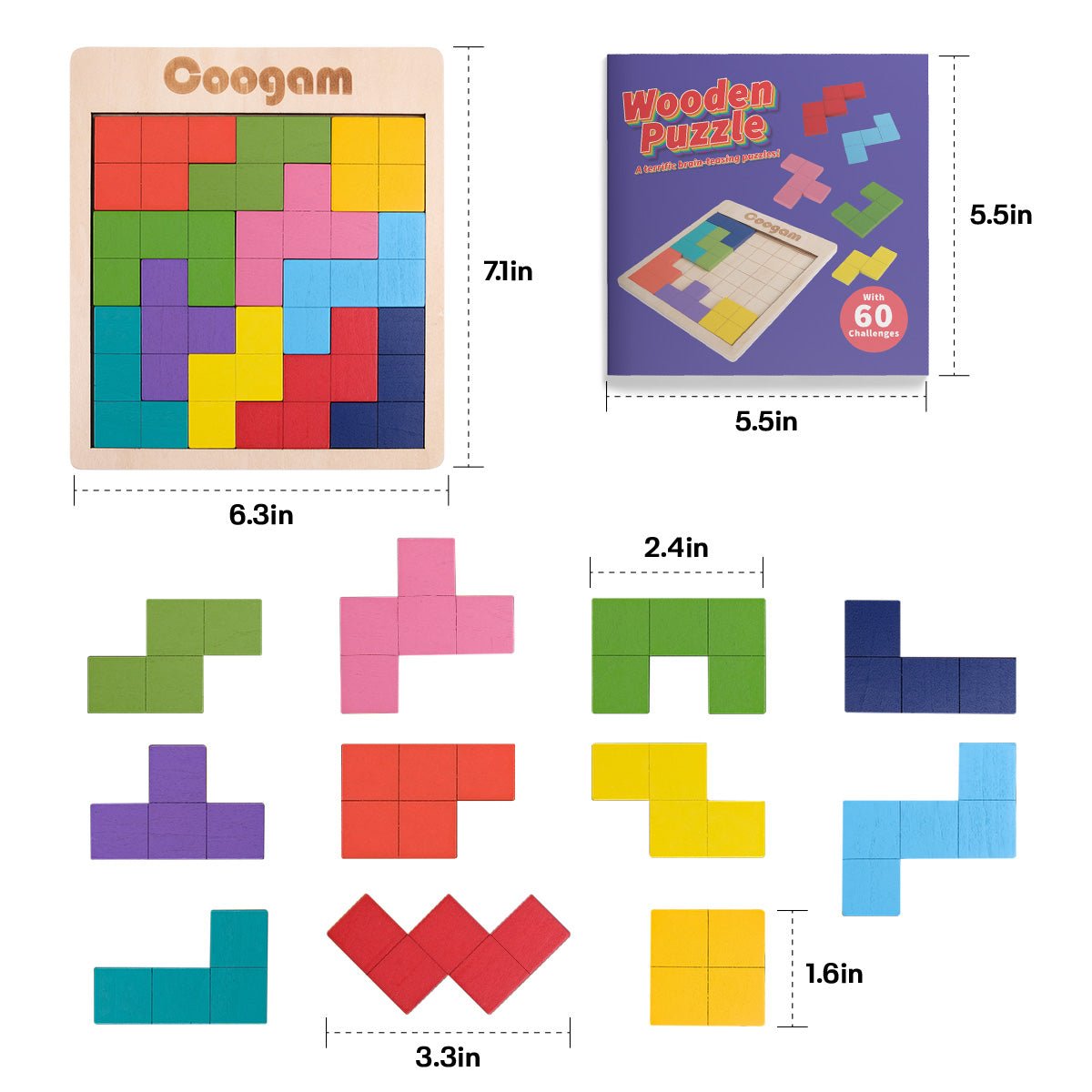 Wooden Puzzle Pattern Blocks Brain Teasers – Coogam