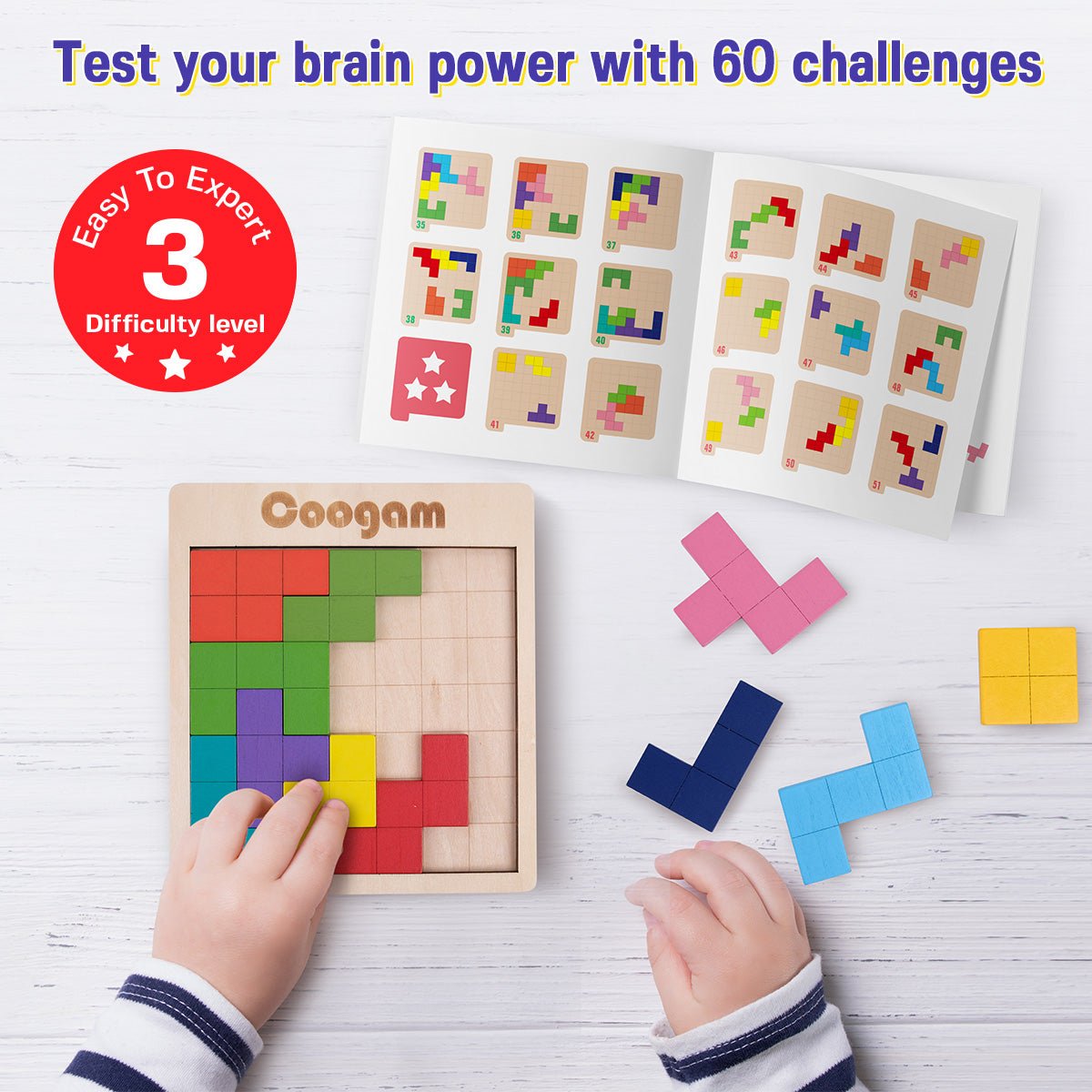 Wooden Puzzle Pattern Blocks Brain Teasers – Coogam