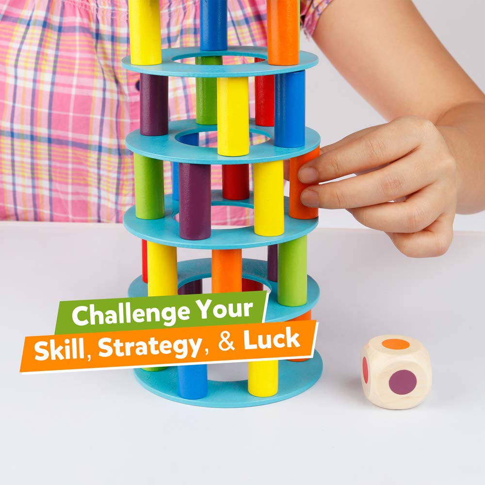 CoolToys Timber Tower Wood Block Stacking Game - 48 Piece Family Game For Kids & Adults