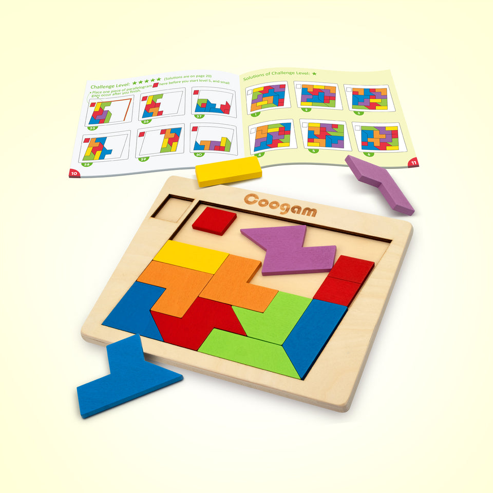 Coogam Wooden Puzzle Blocks Geometric Tangram Brain Teasers Jigsaw