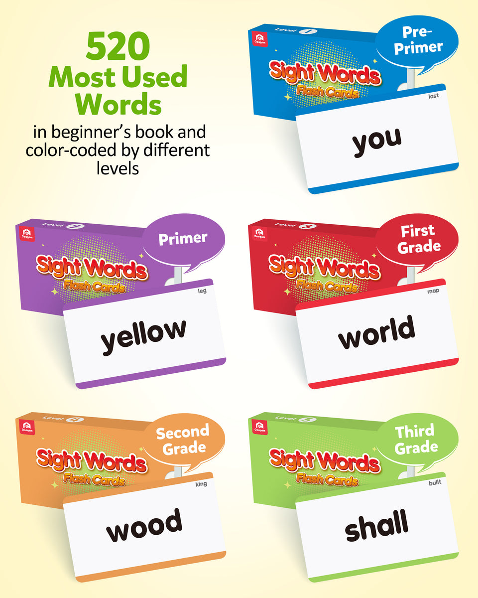 Coogam 520 Sight Words Learning Vocabulary Flash Cards