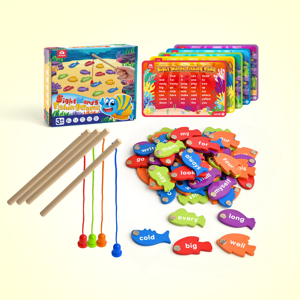  GAMENOTE Sight Words Wooden Magnetic Fishing Game