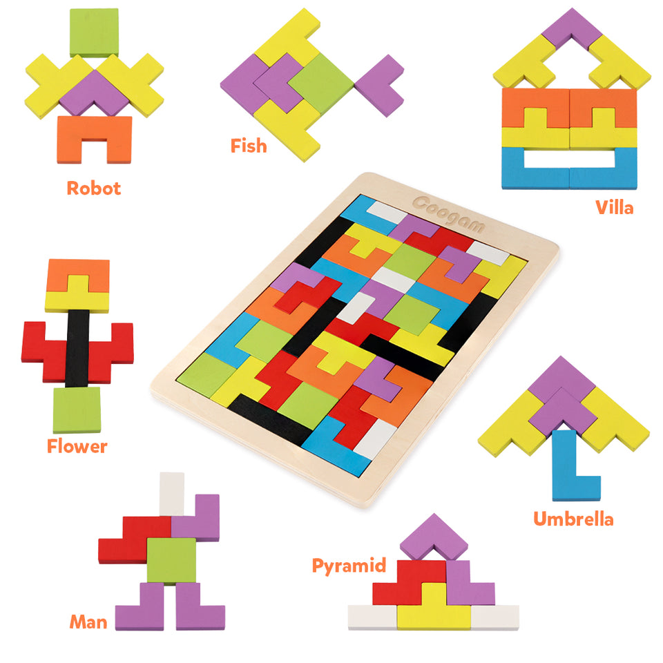 Wooden Puzzle Pattern Blocks Brain Teasers – Coogam