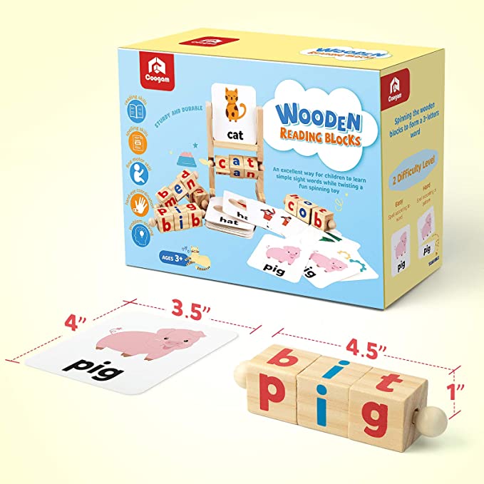 Coogam Wooden Reading Blocks Short Vowel Rods Spelling Games