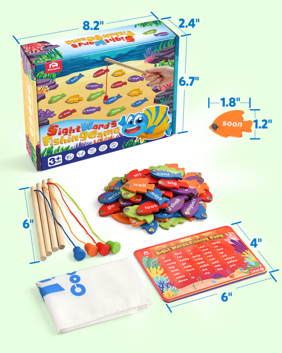 Gamenote Sight Words Wooden Magnetic Fishing Game - 46Fish, Phonic