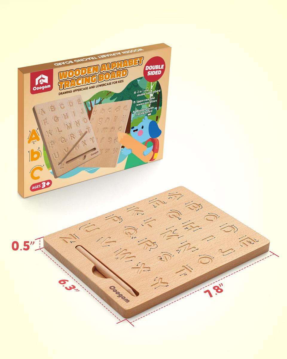 Wooden Alphabet Tracing Board, Double-Sided Wood Letters Tracing Tool  Learning to Write ABC Educational Montessori Toys Game Gift 