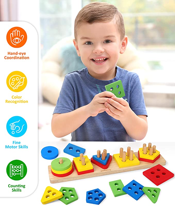 Coogam Wooden Blocks Stacking Game with Storage Bag, Toppling Colorful  Tower Building Blocks Balancing Puzzles Montessori Toys Learning Sorting  Family