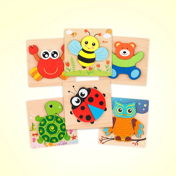 Wooden Puzzle for Kids - Set of 6 Wild Animals Jigsaw Puzzle - puzzles for  kids 